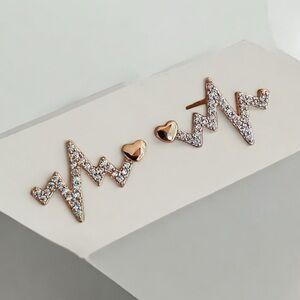 Love Heartbeat Shaped stud silver and gold stud earrings New.